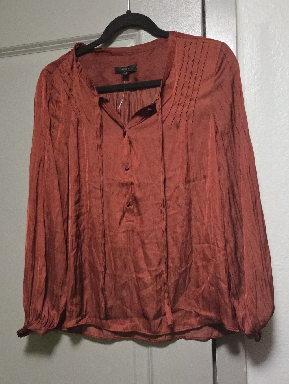 J. Crew Rust Pintuck Henley Blouse